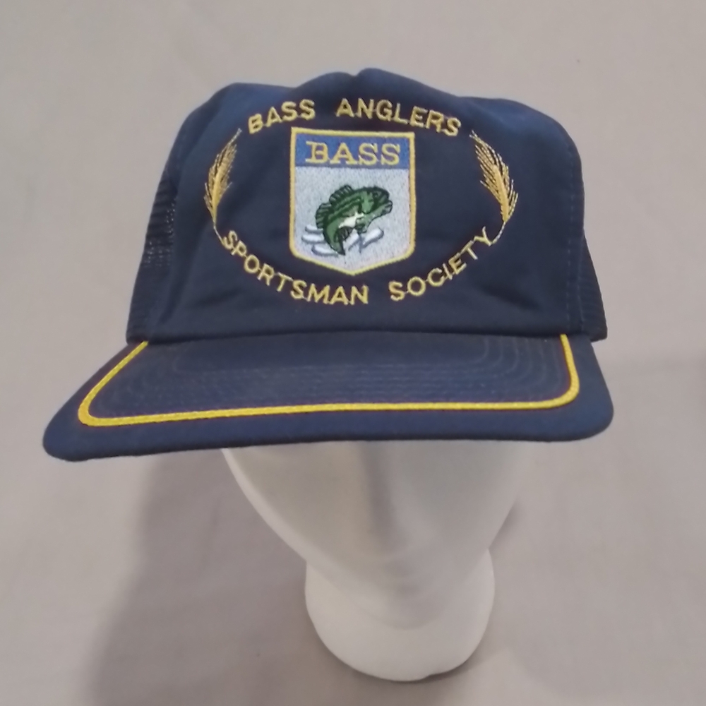 Vintage Embroidered Bass Anglers Sportsman Society Snapback Trucker Hat - Blue